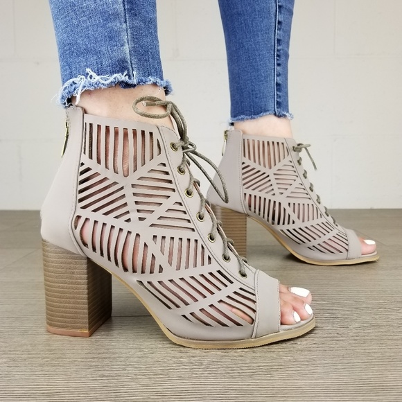 Shoes - Open Toe Laced Up Spring Cut Out Ankle Booties - Z